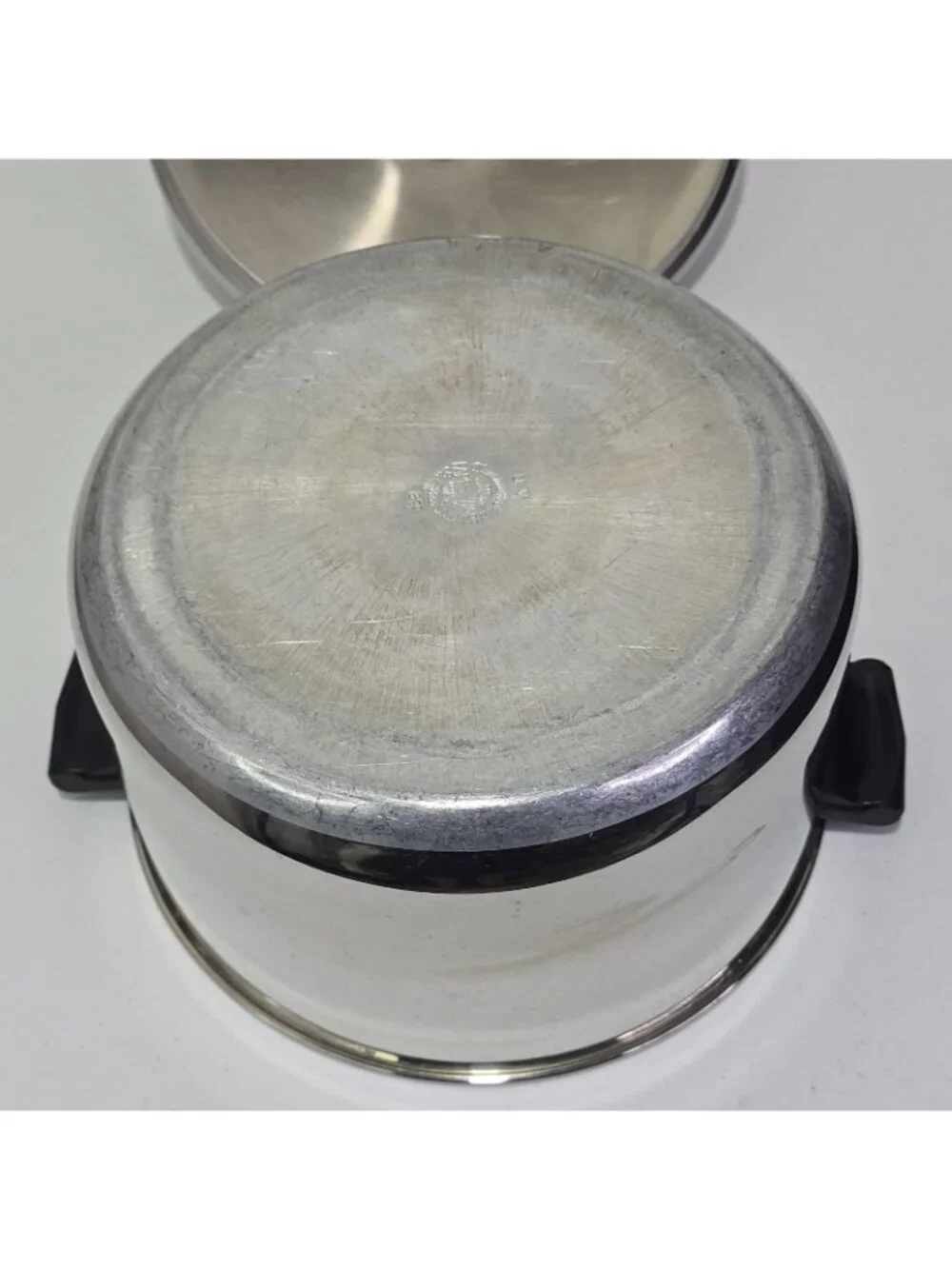 Vintage Farberware 8 Qt Stock Pot & Lid Aluminum Clad Stainless Steel USA Made